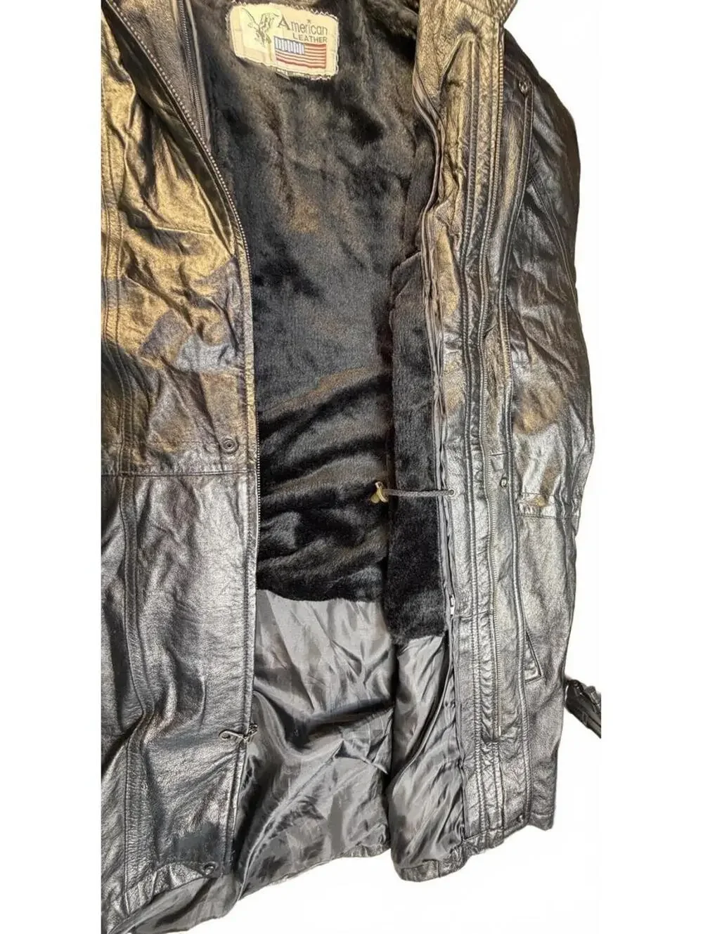 COAT Vintage Black Leather Jacket with Faux Fur Lining By American Leather